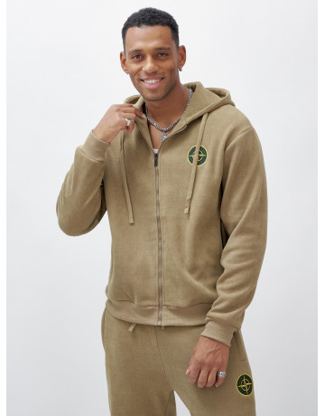 Мужской демисезонный спортивный костюм на флисе, бежевый, для спорта. в Тюмени