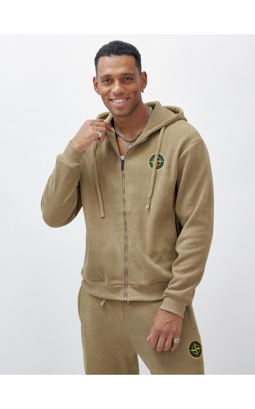 Мужской демисезонный спортивный костюм на флисе, бежевый, для спорта. в Тюмени