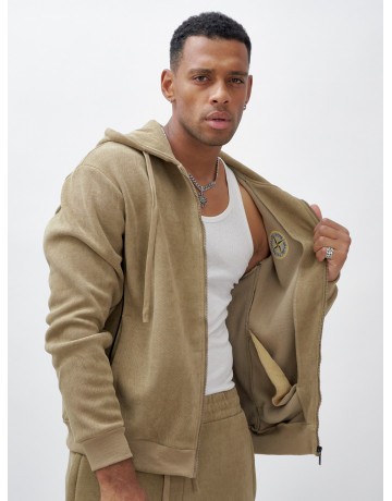 Мужской демисезонный спортивный костюм на флисе, бежевый, для спорта. в Тюмени