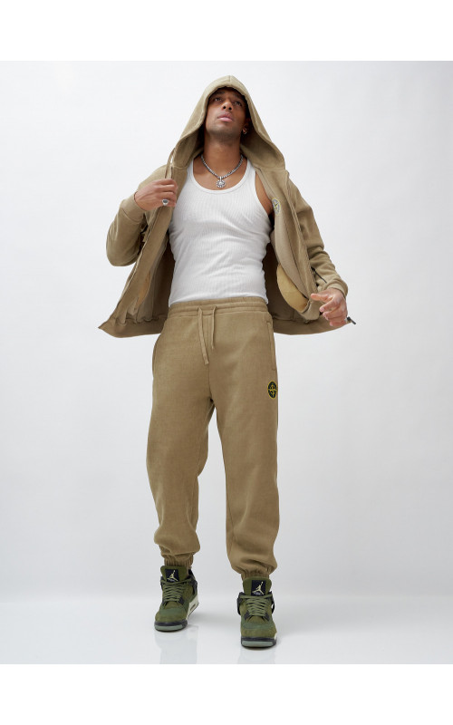 Мужской демисезонный спортивный костюм на флисе, бежевый, для спорта. в Тюмени