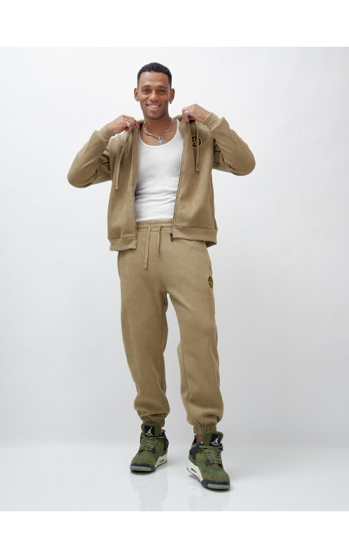 Мужской демисезонный спортивный костюм на флисе, бежевый, для спорта. в Тюмени