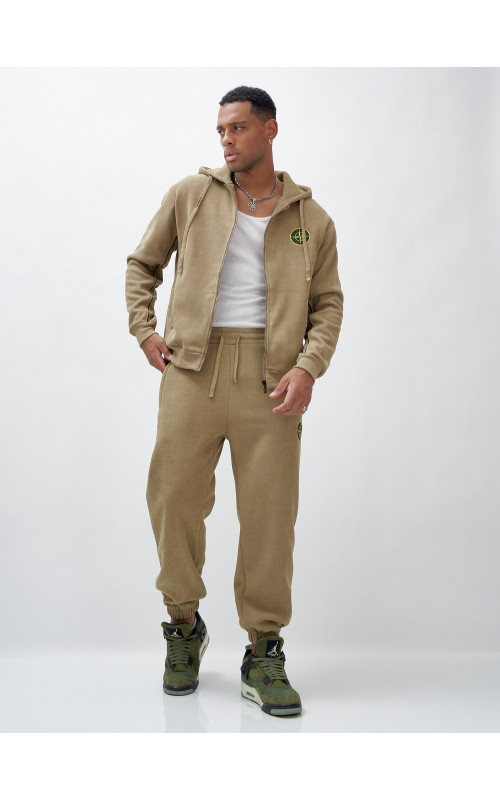 Мужской демисезонный спортивный костюм на флисе, бежевый, для спорта. в Тюмени