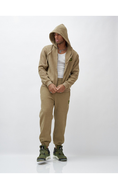 Мужской демисезонный спортивный костюм на флисе, бежевый, для спорта. в Тюмени