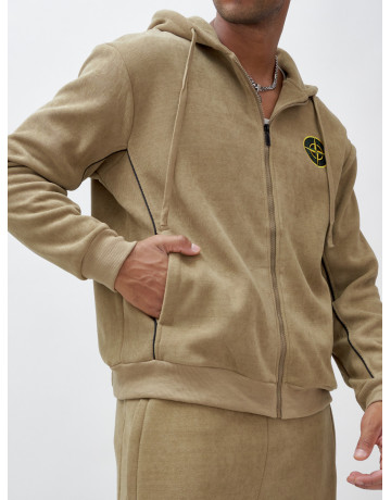 Мужской демисезонный спортивный костюм на флисе, бежевый, для спорта. в Тюмени