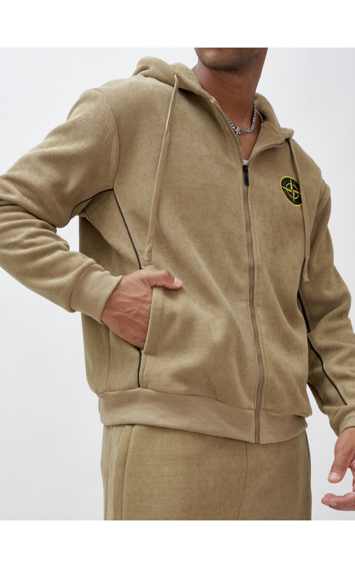 Мужской демисезонный спортивный костюм на флисе, бежевый, для спорта. в Тюмени