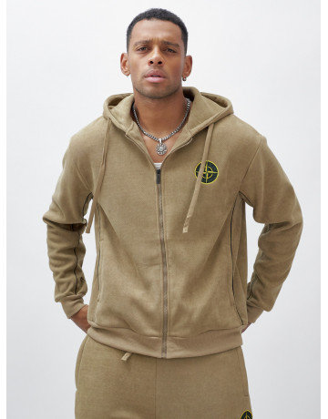 Мужской демисезонный спортивный костюм на флисе, бежевый, для спорта. в Тюмени