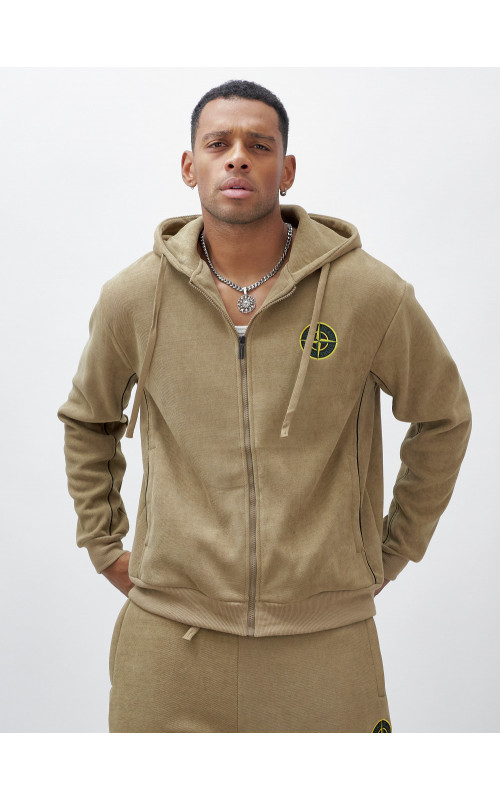 Мужской демисезонный спортивный костюм на флисе, бежевый, для спорта. в Тюмени