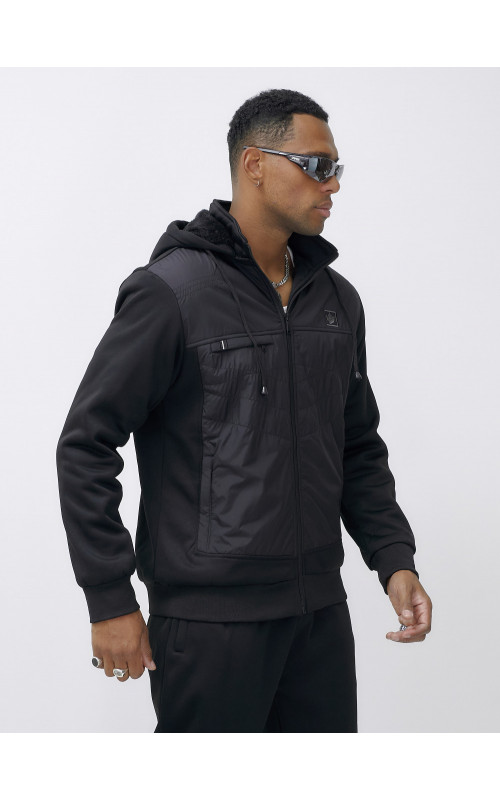 Мужской зимний спортивный костюм с начёсом, чёрный, для активного отдыха в Тюмени