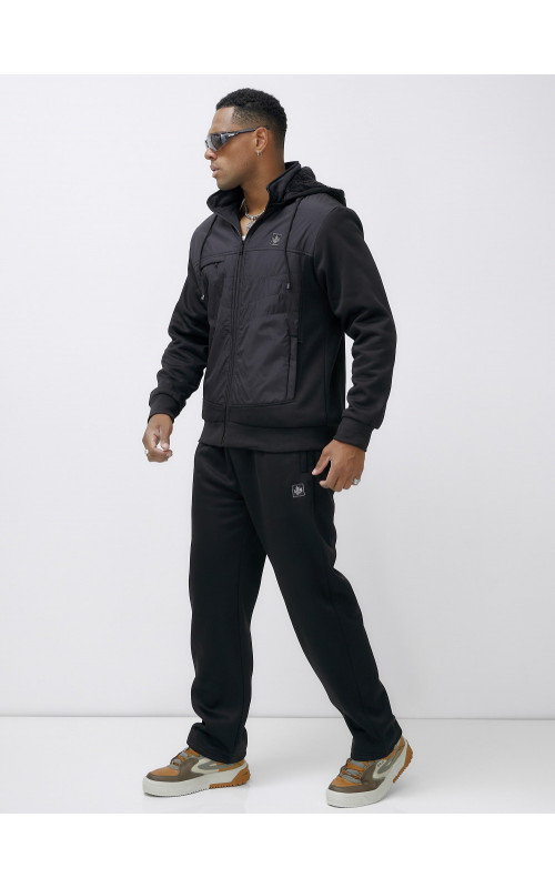 Мужской зимний спортивный костюм с начёсом, чёрный, для активного отдыха в Тюмени