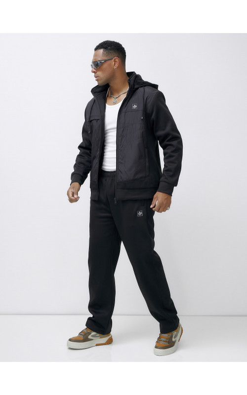 Мужской зимний спортивный костюм с начёсом, чёрный, для активного отдыха в Тюмени