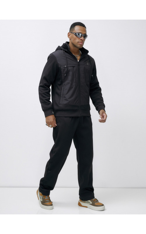 Мужской зимний спортивный костюм с начёсом, чёрный, для активного отдыха в Тюмени