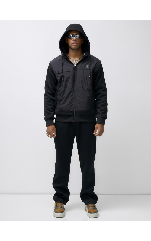 Мужской зимний спортивный костюм с начёсом, чёрный, для активного отдыха в Тюмени