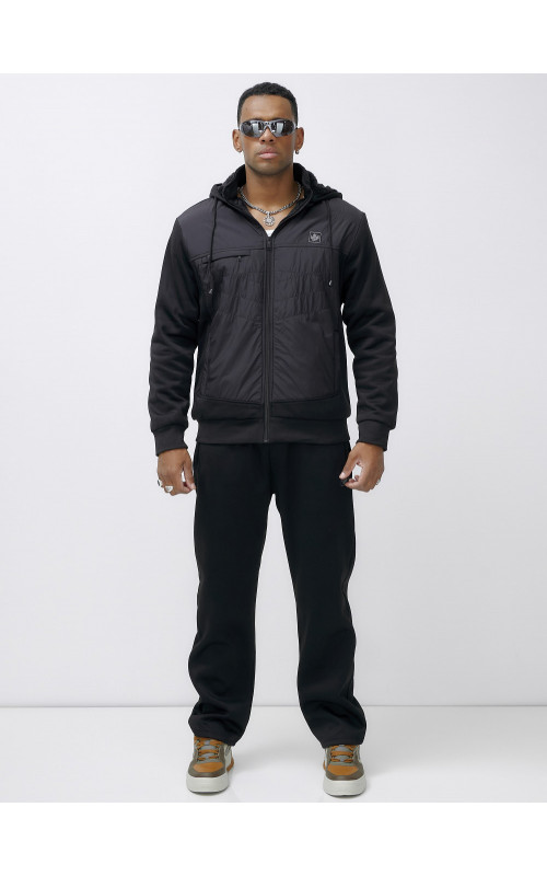 Мужской зимний спортивный костюм с начёсом, чёрный, для активного отдыха в Тюмени