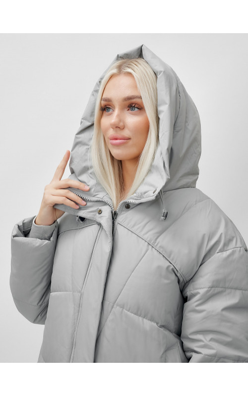 Длинный зимний пуховик с капюшоном для женщин