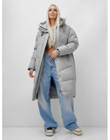 Длинный зимний пуховик с капюшоном для женщин