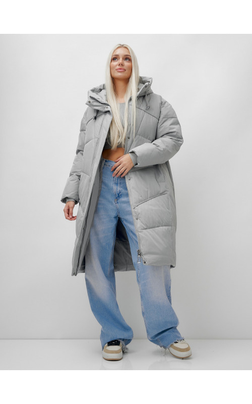 Длинный зимний пуховик с капюшоном для женщин