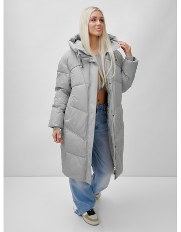 Длинный зимний пуховик с капюшоном для женщин