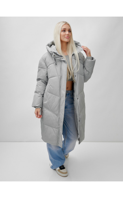 Длинный зимний пуховик с капюшоном для женщин