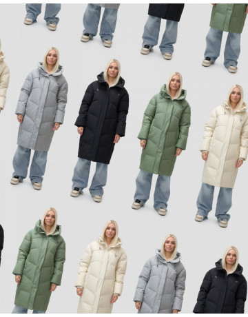 Длинный зимний пуховик с капюшоном для женщин