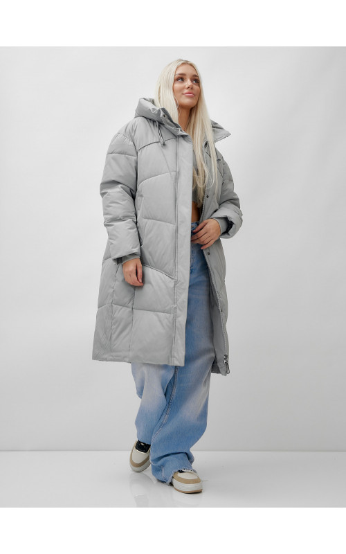 Длинный зимний пуховик с капюшоном для женщин