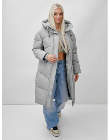 Длинный зимний пуховик с капюшоном для женщин