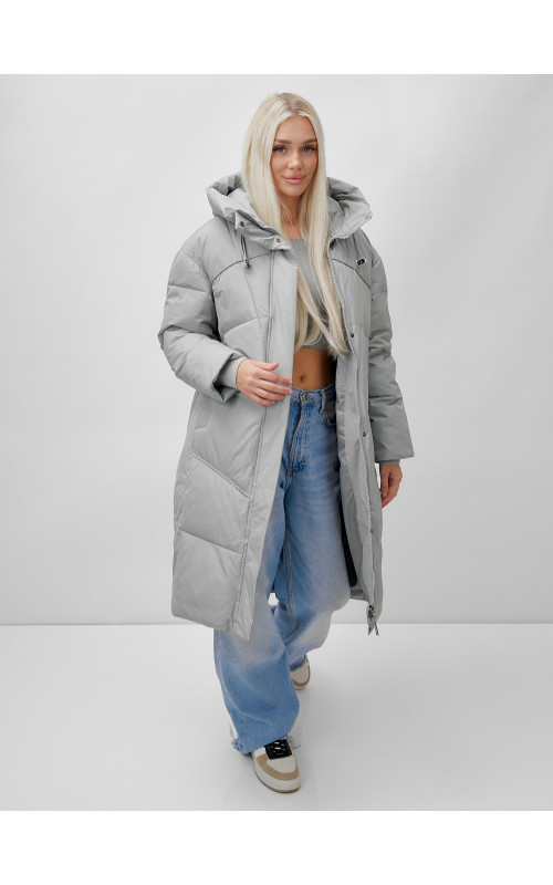 Длинный зимний пуховик с капюшоном для женщин