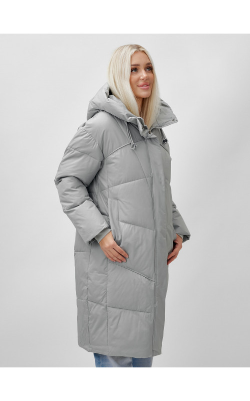 Длинный зимний пуховик с капюшоном для женщин