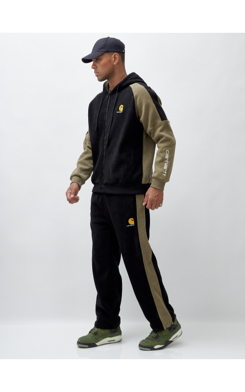 Мужской демисезонный спортивный костюм на флисе, чёрный, для спорта. в Тюмени