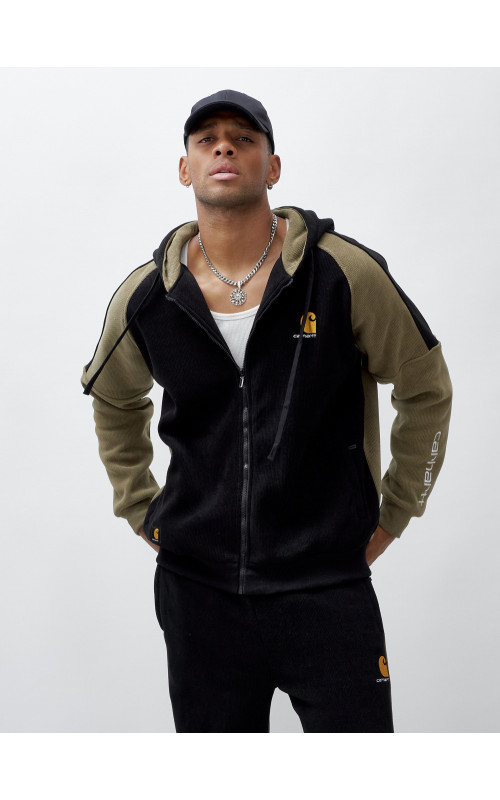 Мужской демисезонный спортивный костюм на флисе, чёрный, для спорта. в Тюмени