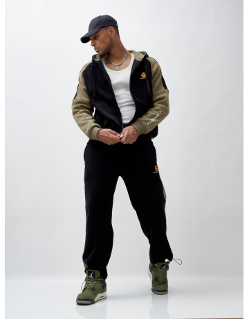 Мужской демисезонный спортивный костюм на флисе, чёрный, для спорта. в Тюмени