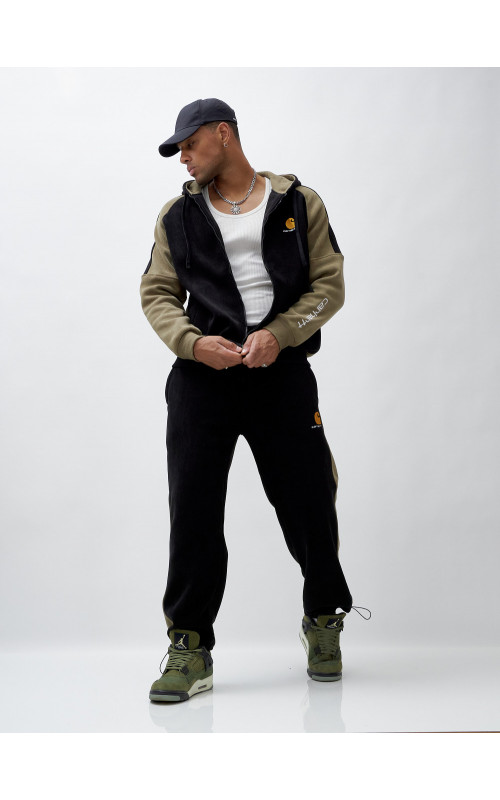 Мужской демисезонный спортивный костюм на флисе, чёрный, для спорта. в Тюмени