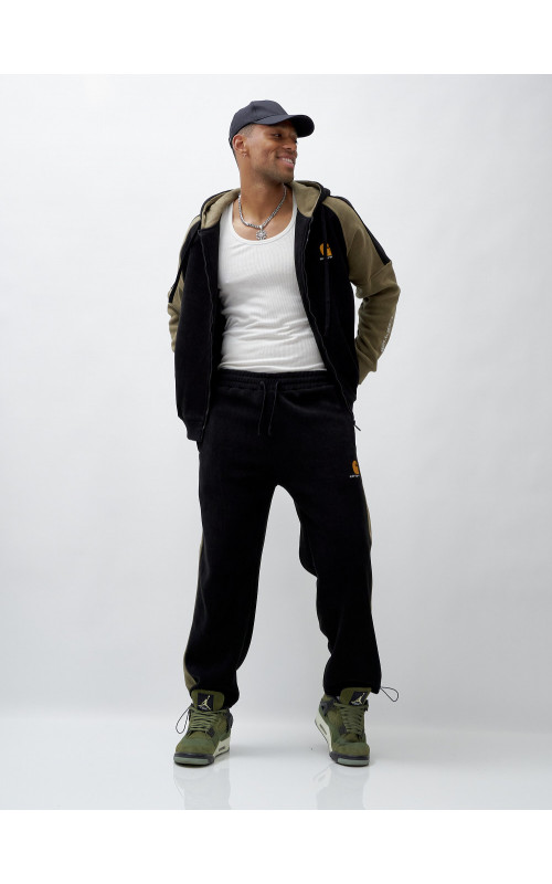 Мужской демисезонный спортивный костюм на флисе, чёрный, для спорта. в Тюмени