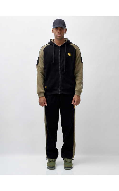 Мужской демисезонный спортивный костюм на флисе, чёрный, для спорта. в Тюмени