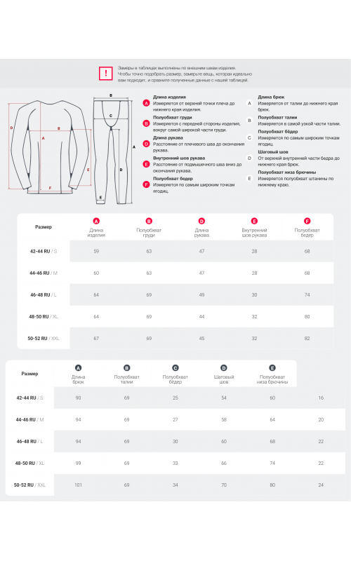 Женское термобельё для осени и зимы, размерный ряд.