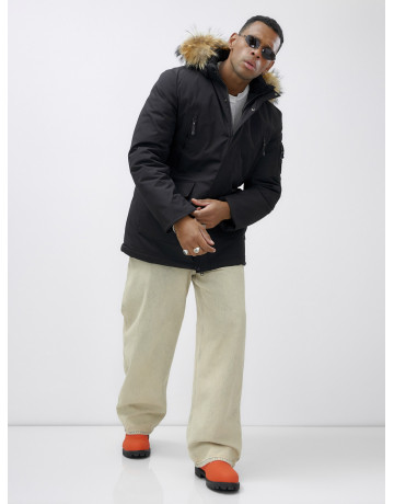 Мужская зимняя удлиненная парка с мехом, чёрная в Тюмени