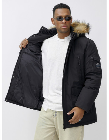 Мужская зимняя удлиненная парка с мехом, чёрная в Тюмени