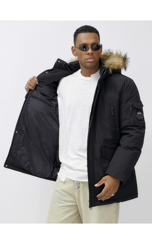 Мужская зимняя удлиненная парка с мехом, чёрная в Тюмени