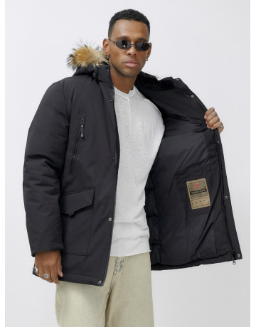 Мужская зимняя удлиненная парка с мехом, чёрная в Тюмени