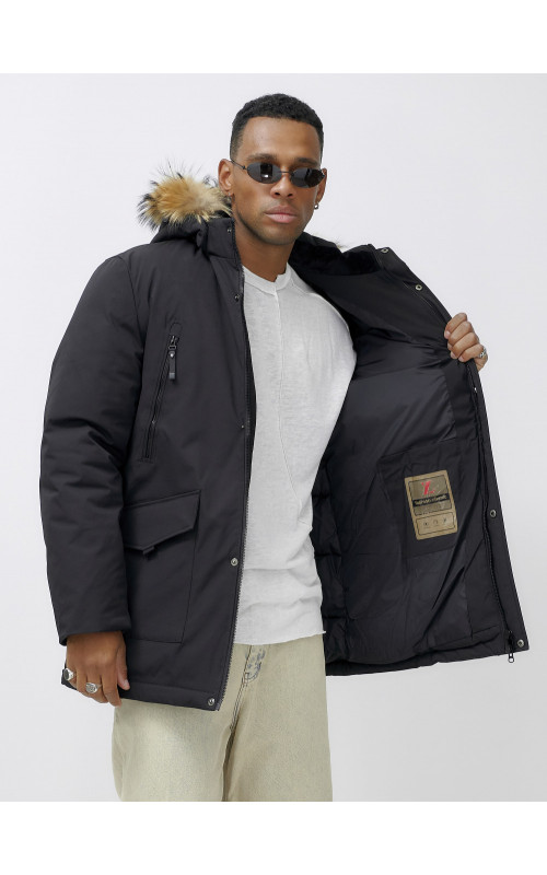 Мужская зимняя удлиненная парка с мехом, чёрная в Тюмени