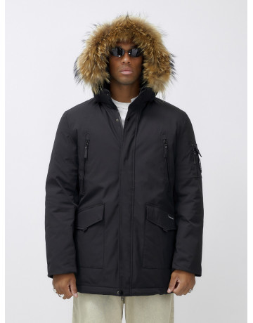 Мужская зимняя удлиненная парка с мехом, чёрная в Тюмени