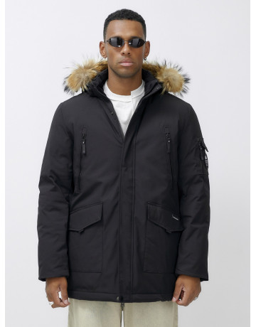 Мужская зимняя удлиненная парка с мехом, чёрная в Тюмени