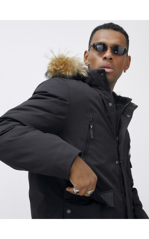 Мужская зимняя удлиненная парка с мехом, чёрная в Тюмени