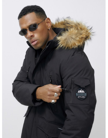 Мужская зимняя удлиненная парка с мехом, чёрная в Тюмени