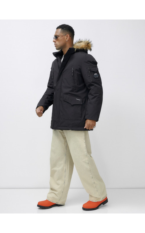 Мужская зимняя удлиненная парка с мехом, чёрная в Тюмени