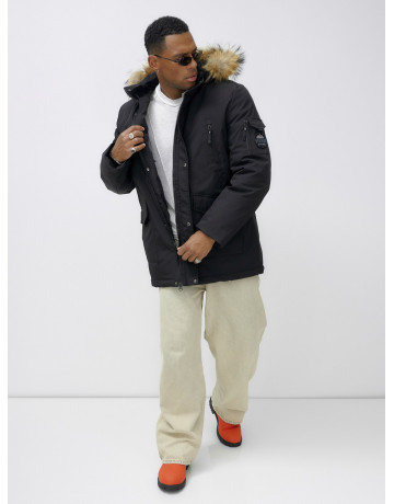 Мужская зимняя удлиненная парка с мехом, чёрная в Тюмени