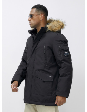 Мужская зимняя удлиненная парка с мехом, чёрная в Тюмени