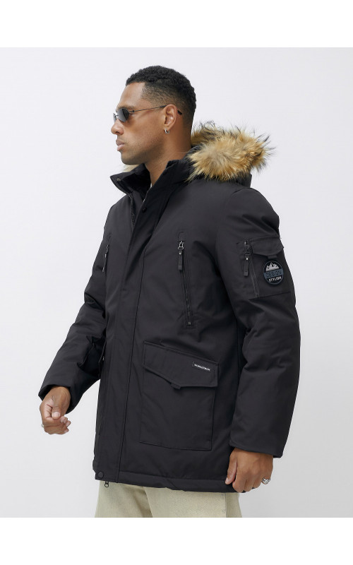 Мужская зимняя удлиненная парка с мехом, чёрная в Тюмени