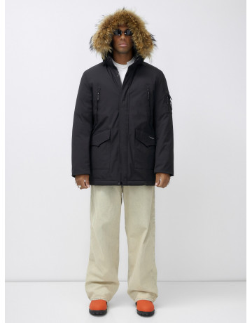 Мужская зимняя удлиненная парка с мехом, чёрная в Тюмени