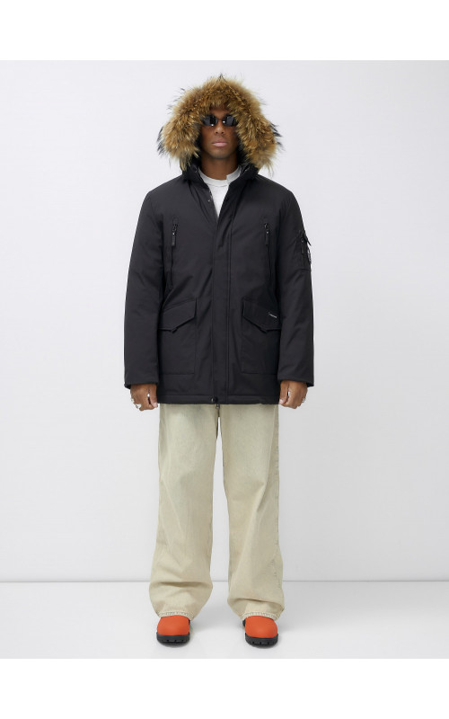 Мужская зимняя удлиненная парка с мехом, чёрная в Тюмени