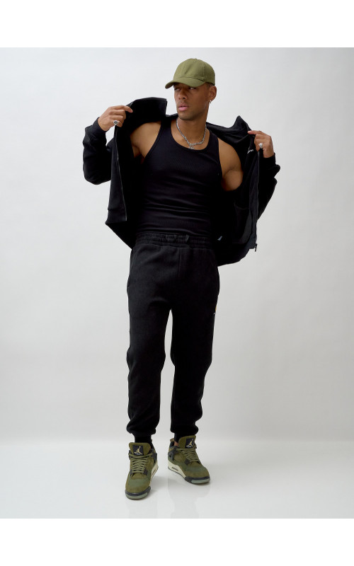 Мужской демисезонный спортивный костюм на флисе, чёрный, для спорта. в Тюмени